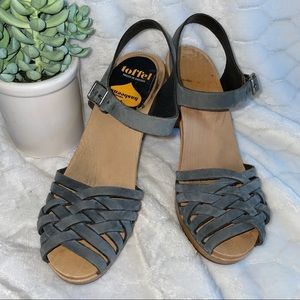 Swedish Hasbeens blue braided sandals